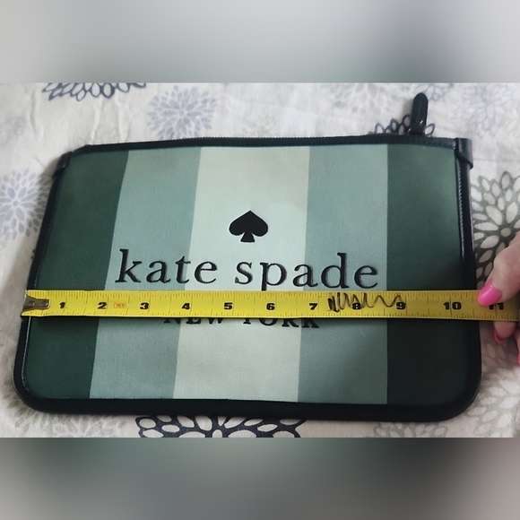 Kate Spade Mint and Forest Green Striped Pouch GUC - Picture 3 of 7